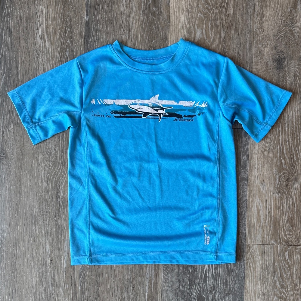 Blue Short Sleeve Rash Guard Tee with Shark Graphic
